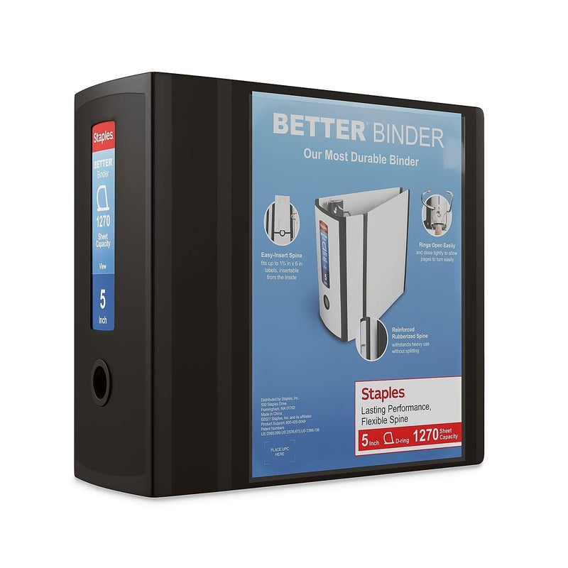 Staples Better Binder Heavy-Duty View, Black, 1000-Sheet Capacity, 5"" (Ring Diameter) - Image 1